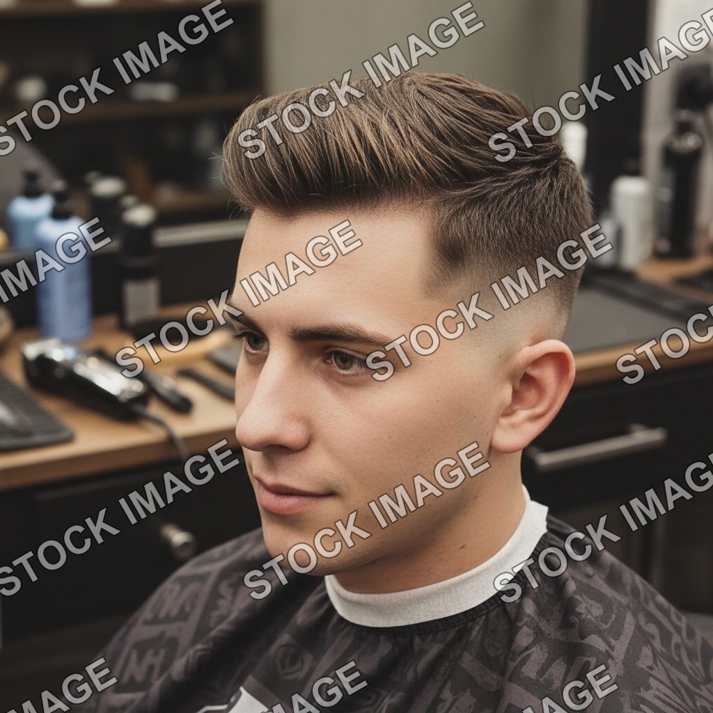 Textured pompadour with a clean skin fade